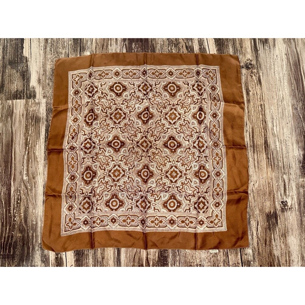 Vintage Liberty of London Silk Scarf 23” Brown Geometric Medallion Paisley Silk